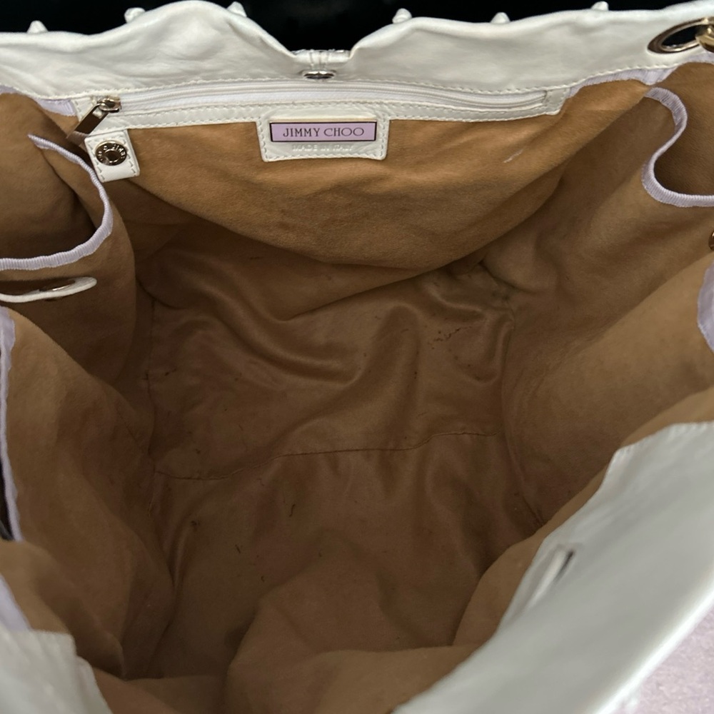 ❗️SOLD❗️ Jimmy Choo Lohla Jane Hobo Bag Ivory Studded Leather Python Snakeskin - Picture 8 of 9